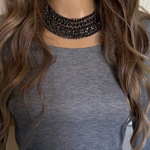 TASHA • Bohemian Tribal Vintage Black Aztec Necklace Gunmetal Collar Wrap
